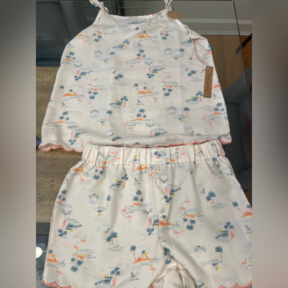 Rae Dunn Pajamas - White with Multicolor Print